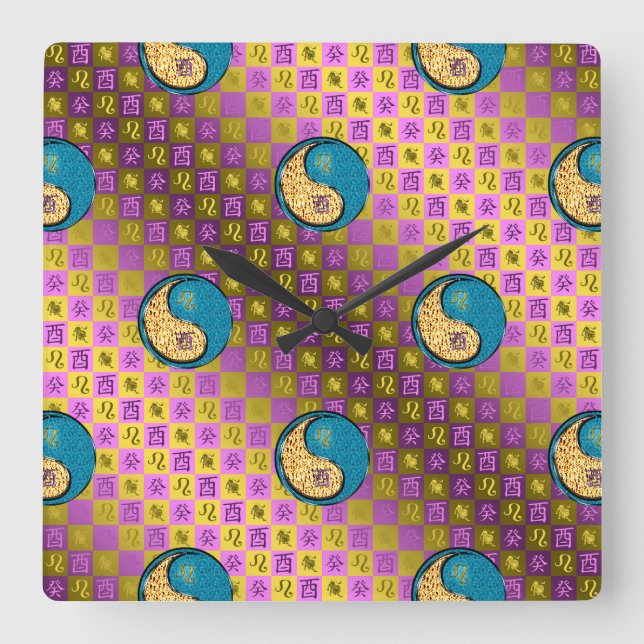 Leo & Water Rooster Square Wall Clock (Front)