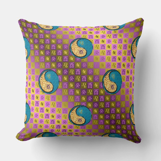 Leo & Water Rooster Throw Pillow (Front)