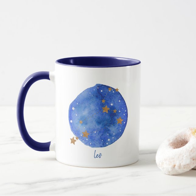 Leo Watercolor Night Sky Constellation Zodiac Mug (With Donut)