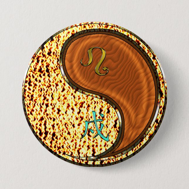 Leo & Wood Dog 3 Inch Round Button (Front)