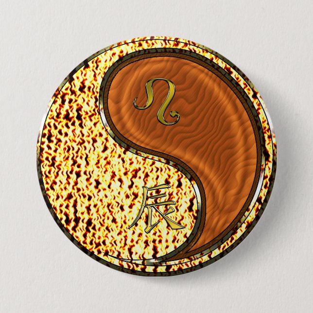 Leo & Wood Dragon 3 Inch Round Button (Front)
