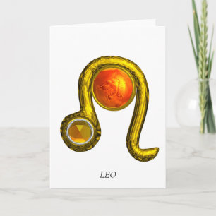 LEO Yellow Topaz & Gold Zodiac Birthday Card