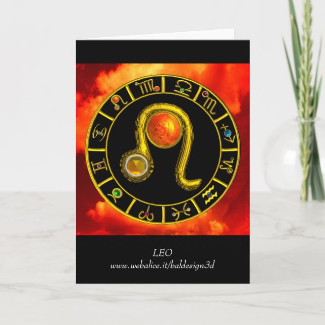 LEO Yellow Topaz & Gold Zodiac Birthday Card (Front)