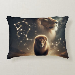Leo Zodiac Art - Majestic Lion and Constellation.  Accent Pillow