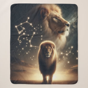 Leo Zodiac Art - Majestic Lion and Constellation.  Sherpa Blanket