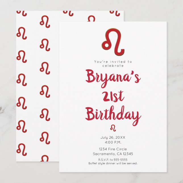 LEO Zodiac Astrology July August Birthday Party  Invitation (Front/Back)