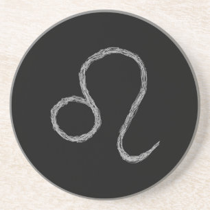 Leo. Zodiac Astrology Sign. Black. Coaster