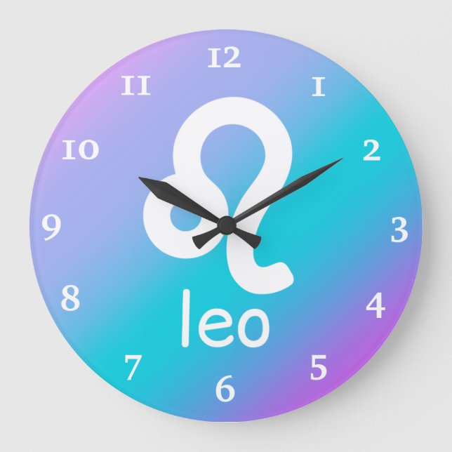Leo Zodiac Blue Purple Astrology Star Sign Large Clock (Front)