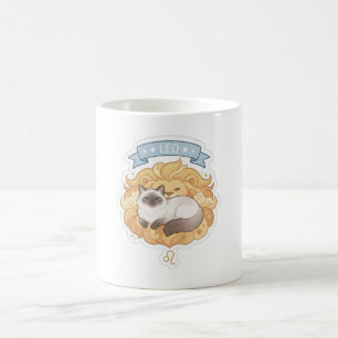 Leo Zodiac Cat with Lion Mane and Stars Coffee Mug