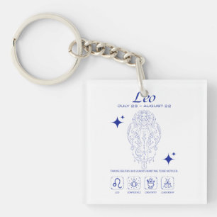 Leo Zodiac Confidence Astrology Line Art Keychain