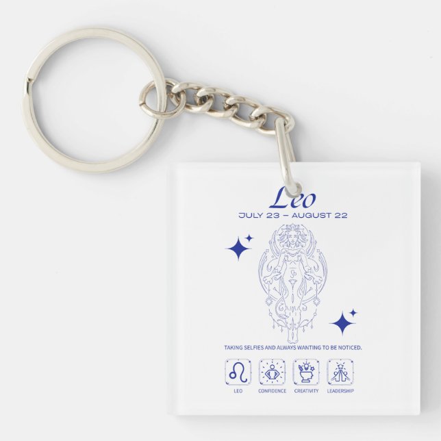 Leo Zodiac Confidence Astrology Line Art Keychain (Front)