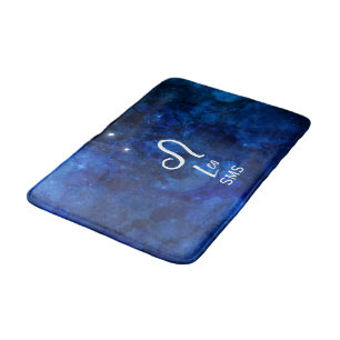 Leo Zodiac Constellation Dark Blue Galaxy Monogram Bath Mat