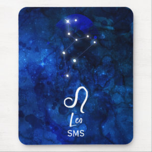 Leo Zodiac Constellation Dark Blue Galaxy Monogram Mouse Pad