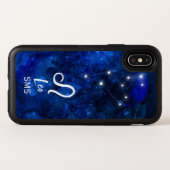 Leo Zodiac Constellation Dark Blue Galaxy Monogram Otterbox iPhone Case (Back Horizontal)