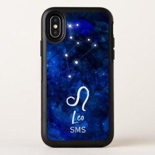 Leo Zodiac Constellation Dark Blue Galaxy Monogram OtterBox Symmetry iPhone XS Case