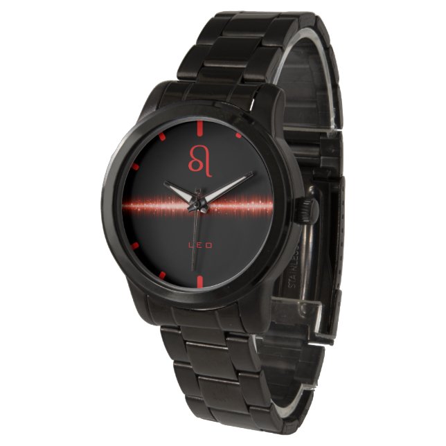 Leo Zodiac Cool Red Fire Light Line Custom Name Watch (Angled)