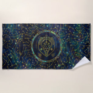 Leo Zodiac Gold Abalone on Constellation Beach Towel