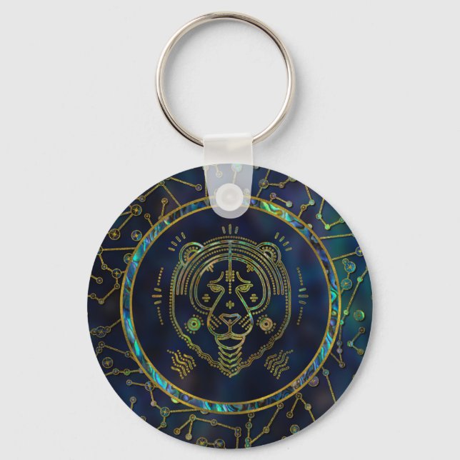 Leo Zodiac Gold Abalone on Constellation Keychain (Front)