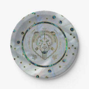 Leo Zodiac Gold Abalone on Constellation Paper Plate