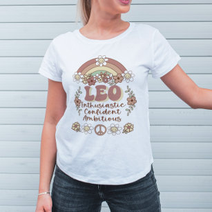 Leo Zodiac Groovy Retro Floral Rainbow T-Shirt