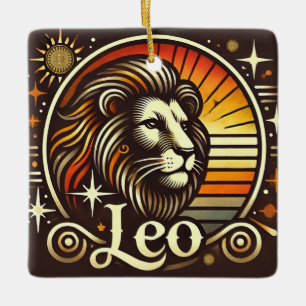 Leo Zodiac Holiday Ornament Retro Design
