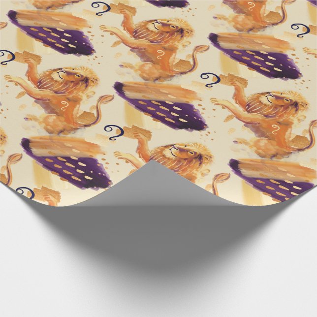 Leo Zodiac Lion GoldenOrange Watercolour Gift Wrap (Corner)