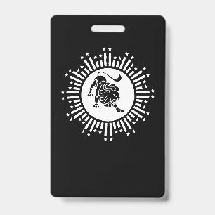 Leo Zodiac Lion Symbol with Stars Black and White Badge