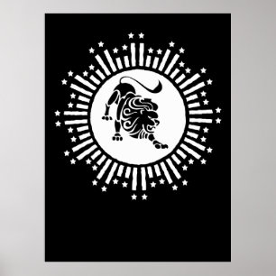 Leo Zodiac Lion Symbol with Stars Black and White  Poster