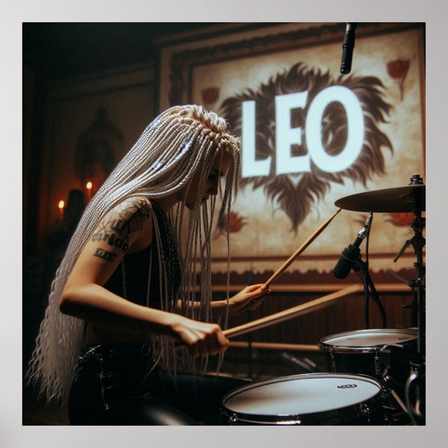 Leo Zodiac Musician Drums Poster (Front)
