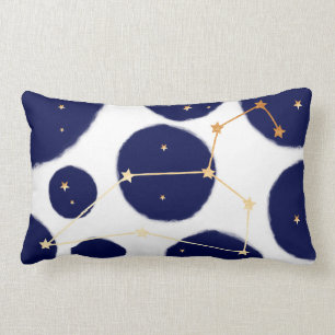Leo Zodiac Navy Polka Dot & Gold Design Lumbar Pillow