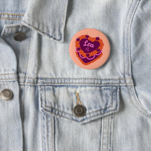 Leo Zodiac Pastel Heart Birthday Cake 2 Inch Round Button