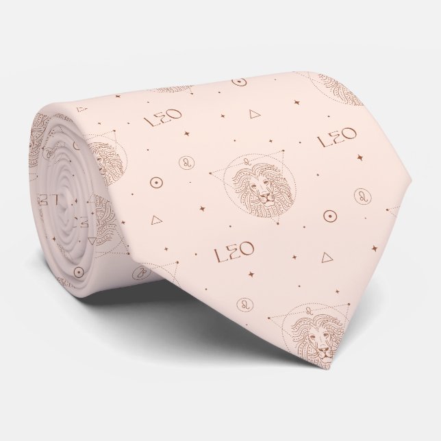 Leo Zodiac Pattern in Brown and Burgundy Tie (Rolled)