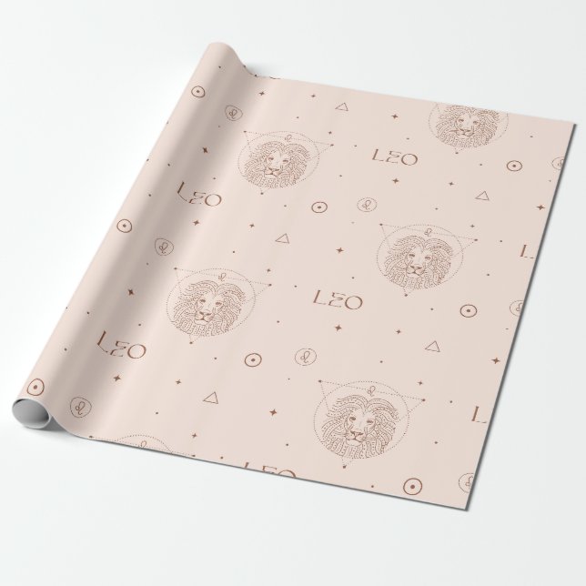 Leo Zodiac Pattern in Brown and Burgundy Wrapping Paper (Unrolled)