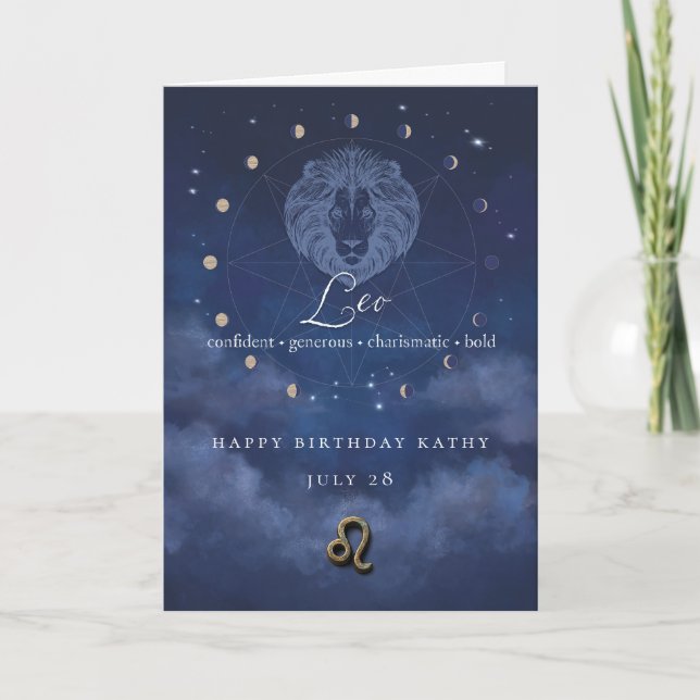 Leo Zodiac Personalized Birthday Card (Front)