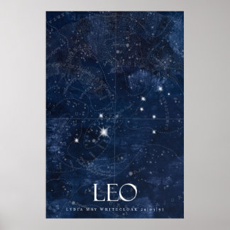 Leo Zodiac Poster with name, star sign zodiac