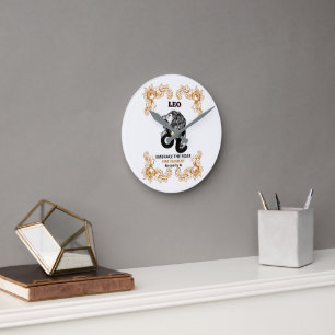 Leo Zodiac Royalty   Embrace the Roar Fire Element Round Clock