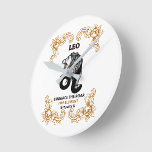 Leo Zodiac Royalty Embrace the Roar Fire Element Round Clock