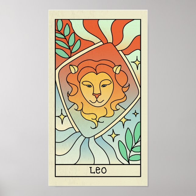 Leo Zodiac Sign Abstract Art Vintage Poster (Front)