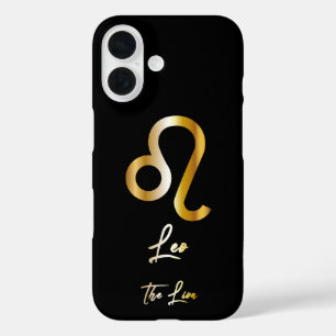 Leo Zodiac Sign, Black & Gold  iPhone 16 Case