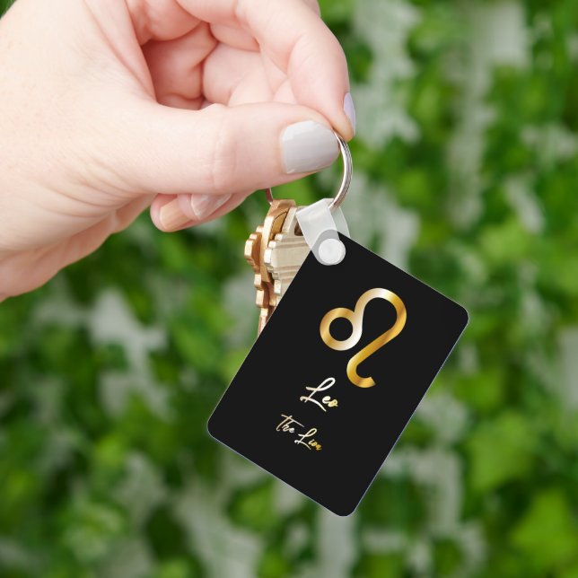 Leo Zodiac Sign, Black & Gold Keychain (Hand)