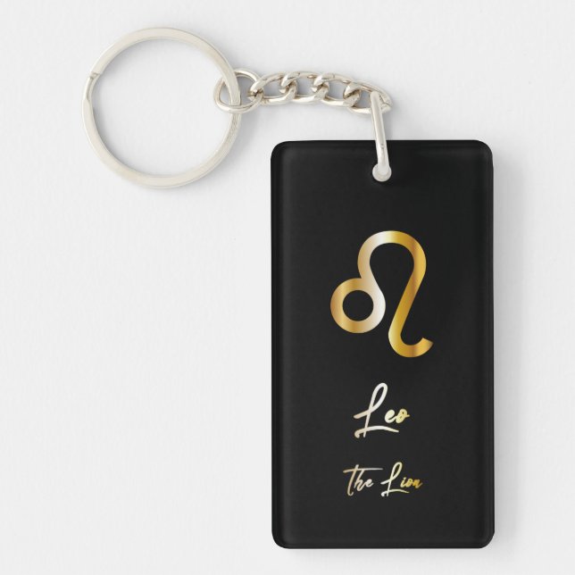 Leo Zodiac Sign, Black & Gold Keychain (Front)