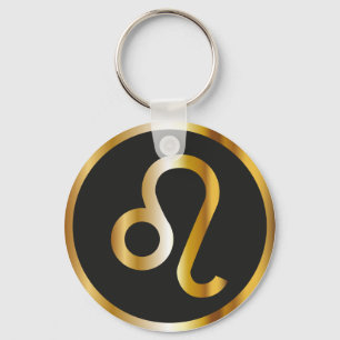 Leo Zodiac Sign, Black & Gold Keychain