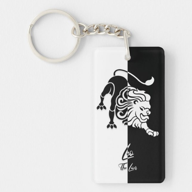 Leo Zodiac Sign, Black & White Keychain (Front)