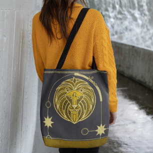 Leo Zodiac Sign Gold Yellow Grey Mandala Tote Bag