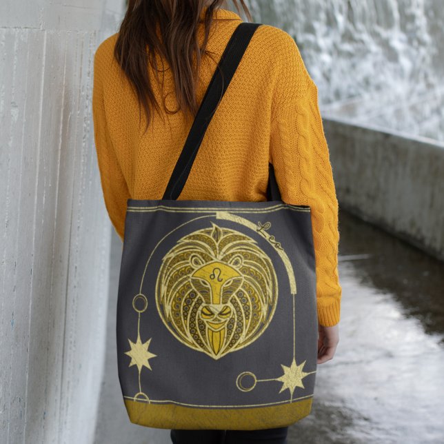 Leo Zodiac Sign Gold Yellow Grey Mandala Tote Bag (Creator Uploaded)