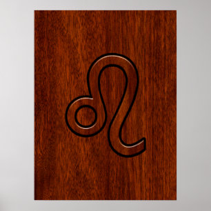 Leo Zodiac Sign in Brown Mahogany wood style