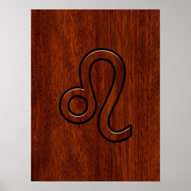 Leo Zodiac Sign in Brown Mahogany wood style (Front)