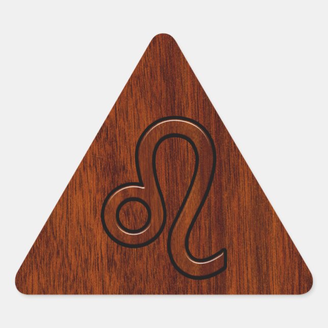 Leo Zodiac Sign in Brown Mahogany wood style Triangle Sticker (Front)