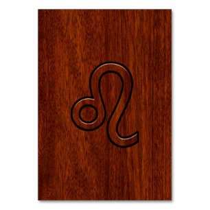 Leo Zodiac Sign in Mahogany wood style Table Number