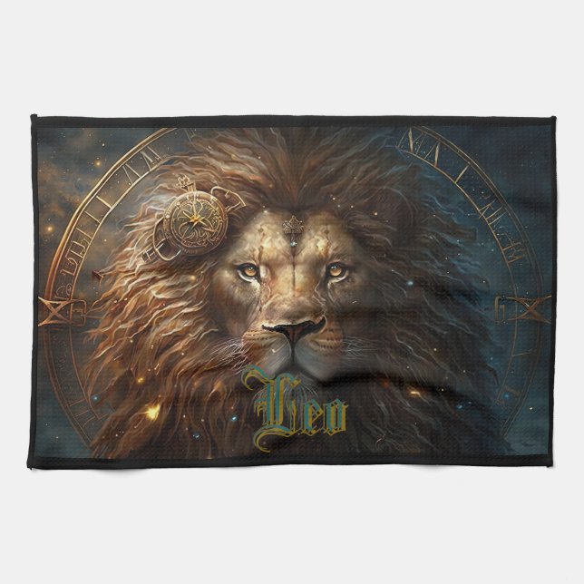 Leo Zodiac Sign Kitchen Towel (Horizontal)